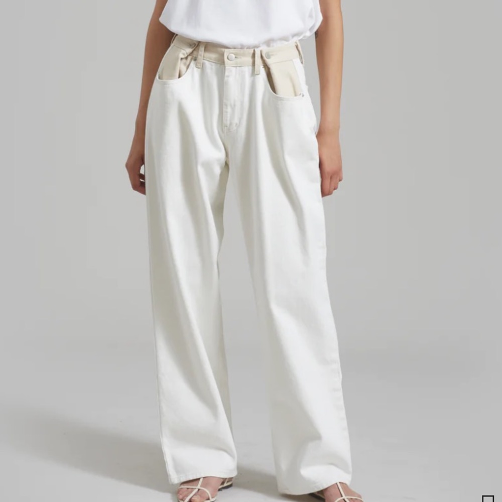 The Frankie Shop HAYLA CONTRAST DENIM PANTS - OFF WHITE/BEIGE